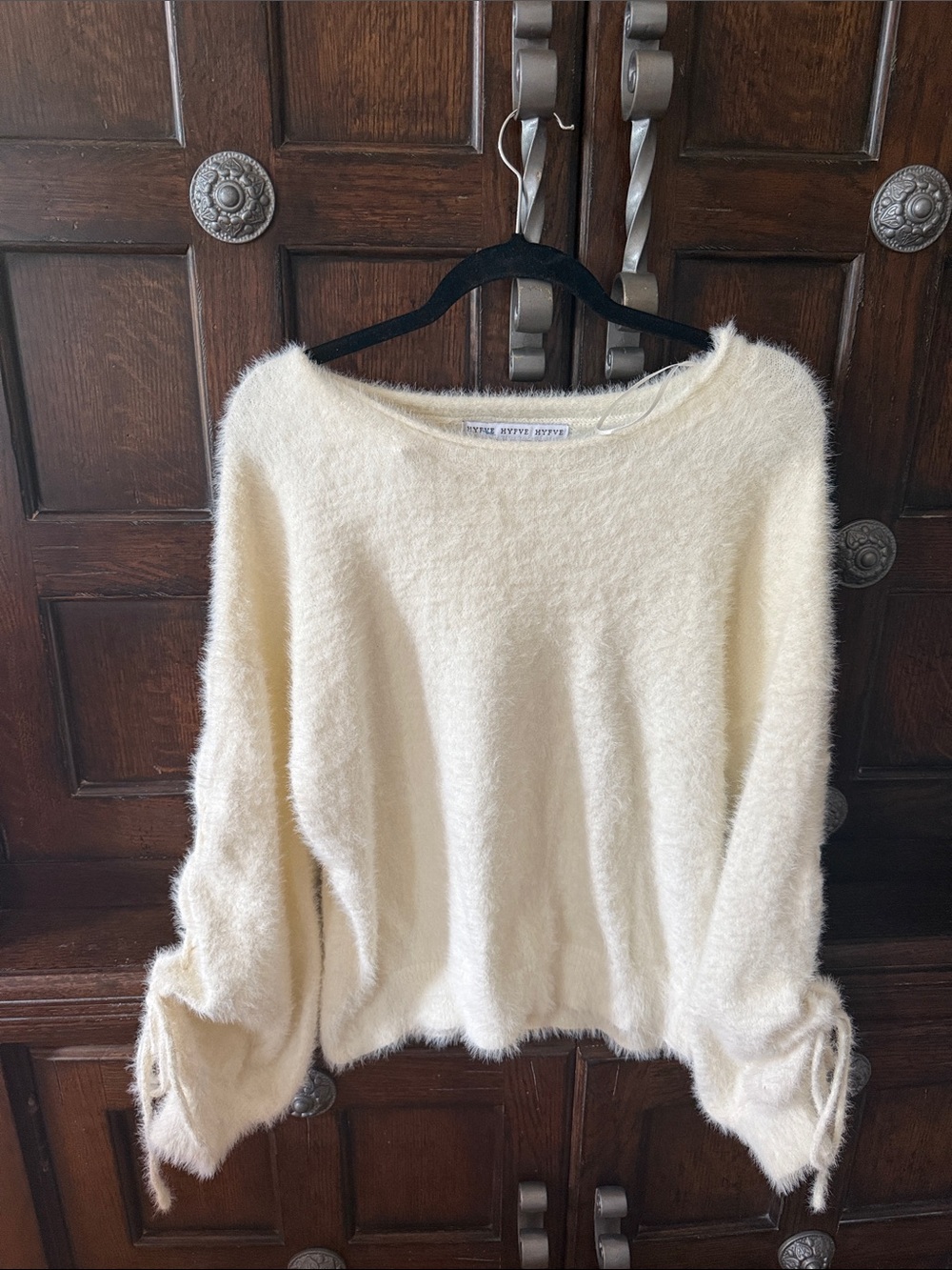 HYFVE Cream Fuzzy Knit Scoop Neck Sweater